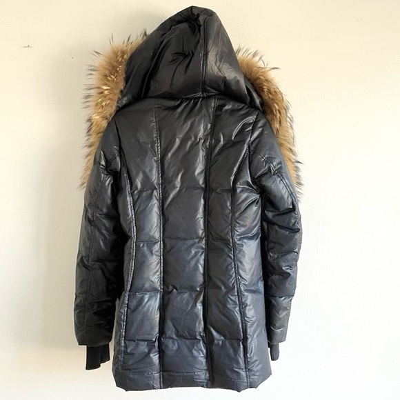 RUDSAK ATELIER NOIR SANDRA JACKET NAVY BLUE BLACK LEATHER REAL FUR HOOD XS - Picture 4 of 16